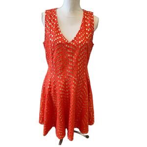 JB Julie Brown Eyelet Fit & Flare Sleeveless Dress Coral 12
